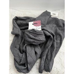 "Tickled Pink" Solid Gray Soft Sweater Knit  Scarf Pointelle  Fall Winter New